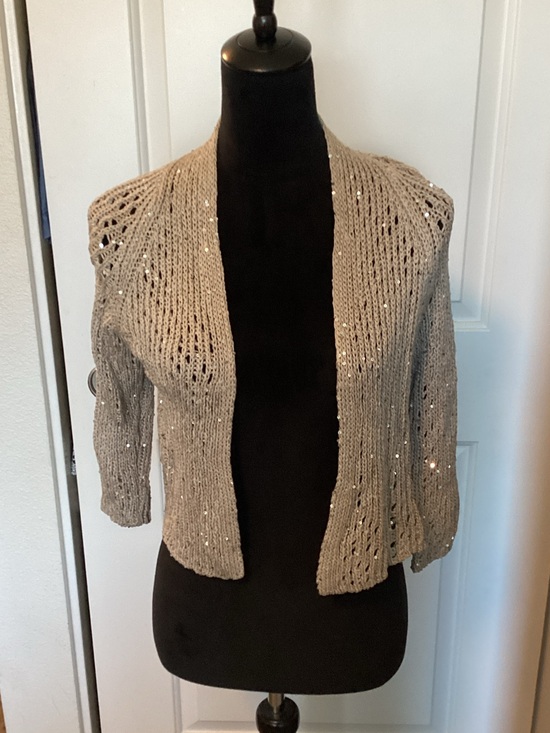 Eileen Fisher Sweaters - Eileen Fisher Beige Open-Front Sparkle Sequin 3/4 Knit Cardigan XS NWT